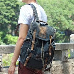 Denim Blue Mens Large Backpack School Backpack Blue Laptop Backpack For Men - iwalletsmen