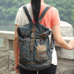Denim Blue Mens Large Backpack School Backpacks Barrel Blue Large Jean Travel Backpack For Men - iwalletsmen