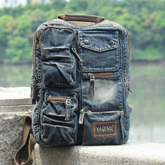 Denim Blue Mens 14 inches Backpack School Backpack Blue Jean Travel Backpack For Men - iwalletsmen