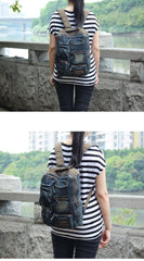 Denim Blue Mens 14 inches Backpack School Backpack Blue Jean Travel Backpack For Men - iwalletsmen