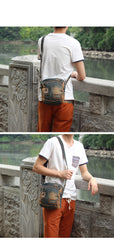 Denim Blue Mens Postman Bag Casual Small Vertical Messenger Bag Jean Courier Bag For Men - iwalletsmen