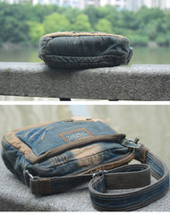 Denim Blue Mens Casual Small Messenger Bag Jean Postman Bag Courier Bag For Men - iwalletsmen