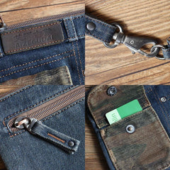 Cool Denim Blue Mens Envelope Bag Clutch Jean Wristlet Bag Hand Bag For Men - iwalletsmen