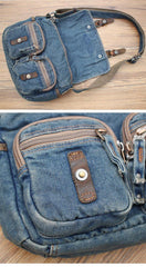 Denim Blue Mens Small Courier Bag Messenger Bag Blue Jean Postman Bags For Men - iwalletsmen