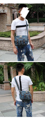 Denim Blue Mens Small Courier Bag Messenger Bag Blue Jean Postman Bags For Men - iwalletsmen