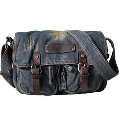 Denim Blue Mens Small Courier Bag Messenger Bag Blue Jean Postman Bags For Men - iwalletsmen