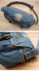 Denim Blue Mens Small Courier Bag Messenger Bag Blue Jean Postman Bags For Men - iwalletsmen