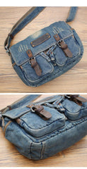 Denim Blue Mens Small Courier Bag Messenger Bag Blue Jean Postman Bags For Men - iwalletsmen