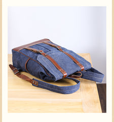Denim Blue Waxed Canvas Mens Large 14'' Laptop Backpack College Backpack Hiking Backpack for Men - iwalletsmen