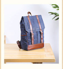 Denim Blue Waxed Canvas Mens Large 14'' Laptop Backpack College Backpack Hiking Backpack for Men - iwalletsmen