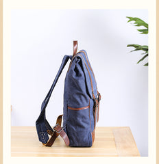 Denim Blue Waxed Canvas Mens Large 14'' Laptop Backpack College Backpack Hiking Backpack for Men - iwalletsmen