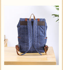 Denim Blue Waxed Canvas Mens Large 14'' Laptop Backpack College Backpack Hiking Backpack for Men - iwalletsmen