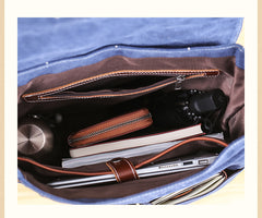 Denim Blue Waxed Canvas Mens Large 14'' Laptop Backpack College Backpack Hiking Backpack for Men - iwalletsmen