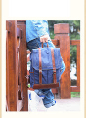 Denim Blue Waxed Canvas Mens Large 14'' Laptop Backpack College Backpack Hiking Backpack for Men - iwalletsmen
