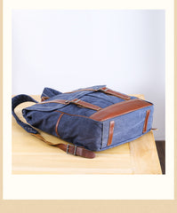 Denim Blue Waxed Canvas Mens Large 14'' Laptop Backpack College Backpack Hiking Backpack for Men - iwalletsmen