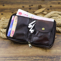 Brown Men Leather Zip Billfold Small Chain Wallet with Coin Pocket Biker Bifold Chain Wallet for Men - iwalletsmen