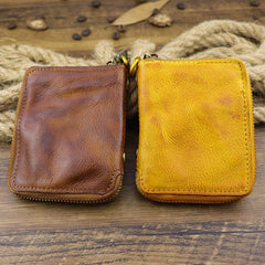 Brown Men Leather Zip Billfold Small Chain Wallet with Coin Pocket Biker Bifold Chain Wallet for Men - iwalletsmen