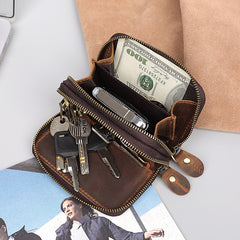 Double Zipper Leather Key Wallet Mens Key Holder Car Key Holder For Men