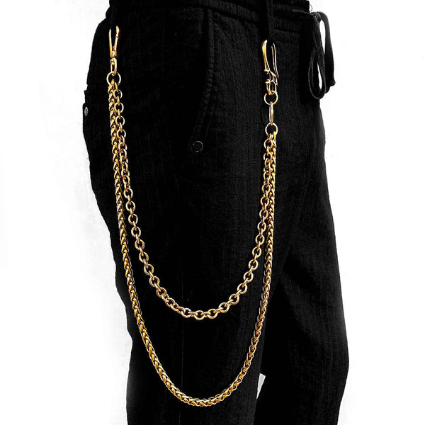 Badass Gold Double Long Skull Biker Wallet Chain Pants Chain wallet Chain For Men - iwalletsmen
