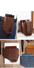 EDC Leather Pocket Retro Flashlight Holster Knife Blue Leather Belt Pouch Sheath Tactical Pen Holder