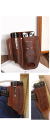 EDC Leather Pocket Retro Flashlight Holster Knife Blue Leather Belt Pouch Sheath Tactical Pen Holder