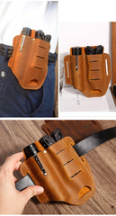 EDC Leather Pocket Retro Flashlight Holster Knife Blue Leather Belt Pouch Sheath Tactical Pen Holder