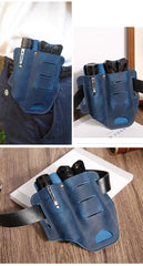 EDC Leather Pocket Retro Flashlight Holster Knife Blue Leather Belt Pouch Sheath Tactical Pen Holder