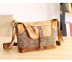 Country Style Canvas Leather Mens 14'' Womens Small Side Bag Courier Bag Messenger Bag for Men - iwalletsmen
