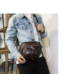 FASHION BROWN LEATHER MEN'S Small Side Bags MESSENGER BAG BLACK Black Courier Bag FOR MEN - iwalletsmen