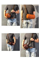 FASHION BROWN LEATHER MEN Small Side Bags Barrel MESSENGER BAG BLACK Bucket Bag Postman Bag FOR MEN - iwalletsmen