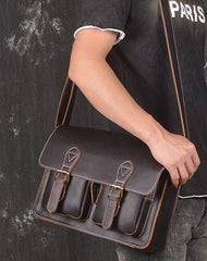 Men Leather Messenger Bag Cool Vintage Crossbody Bag Shoulder Bag for men - iwalletsmen
