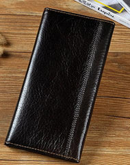 Genuine Leather Mens Trifold Wallet Coffee Long Wallet for Men with Multi Cards - iwalletsmen