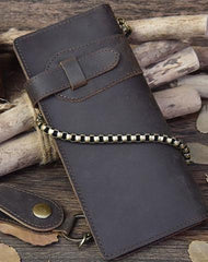 Handmade leather biker trucker wallet leather chain men Vintage Brown long wallet - iwalletsmen