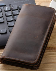 Cool Leather Long Wallet for Men Vintage Bifold Wallet with Multi Cards - iwalletsmen