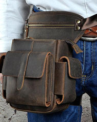 Cool Leather Mens Drop Leg Bag Belt Pouch Bag HIP PACK Waist Bag Shouder Bags For Men - iwalletsmen