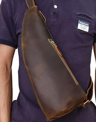 Cool Leather Sling Bag for Men Vintage Chest Bag Crossbody Sling Bags For Men - iwalletsmen