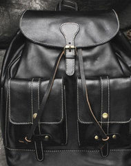 Cool Mens Leather Black Backpack for School Backpack Travel Backpack Hiking Backpack For Men - iwalletsmen