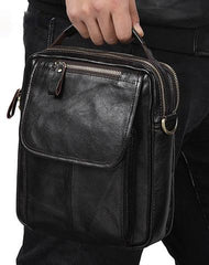 Men Leather Black Handbag Messenger Bag Crossbody bag Cool For Men - iwalletsmen