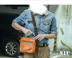 Fashion Black Leather Men Small Vertical Messenger Bag Side Bag Brown Courier Bag For Men - iwalletsmen