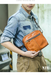 Fashion Black Leather Men Small Vertical Messenger Bag Side Bag Brown Courier Bag For Men - iwalletsmen