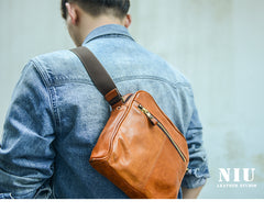 Fashion Black Leather Men Small Vertical Messenger Bag Side Bag Brown Courier Bag For Men - iwalletsmen