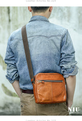 Fashion Black Leather Men Small Vertical Messenger Bag Side Bag Brown Courier Bag For Men - iwalletsmen