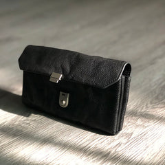 Vintage Black Leather Mens Womens Long Wallet Black Clutch Wallet Phone Wallet For Men - iwalletsmen