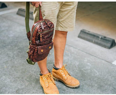 Fashion Black Leather Men Sling Bag Chest Bag Army Green Leather Sling Pack One Shoulder Backpack For Men - iwalletsmen