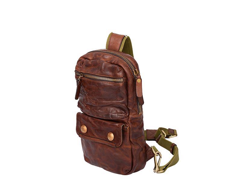 Men's Green Leather One Shoulder Backpack