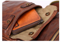Fashion Black Leather Men Sling Bag Chest Bag Army Green Leather Sling Pack One Shoulder Backpack For Men - iwalletsmen