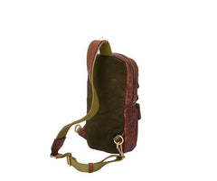 Fashion Black Leather Men Sling Bag Chest Bag Army Green Leather Sling Pack One Shoulder Backpack For Men - iwalletsmen