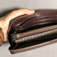 Fashion Black Leather Mens Long Wallet Brown ZIpper Long Wallet Coffee Clutch Wallet Men - iwalletsmen