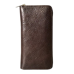 Fashion Black Leather Mens Long Wallet Brown ZIpper Long Wallet Coffee Clutch Wallet Men - iwalletsmen