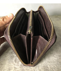 Fashion Black Leather Mens Long Wallet Brown ZIpper Long Wallet Coffee Clutch Wallet Men - iwalletsmen